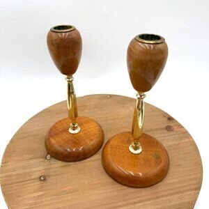 Set of 2  Oregon  Myrtle wood Candle Holders MCM decor